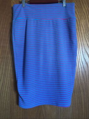 LuLaRoe Blue and Pink Striped Pencil Skirt